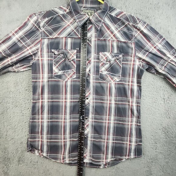 BKE Mens Athletic Fit Black Red Plaid Western Pearl Snap Shirt Long Sleeve Large - Picture 6 of 10